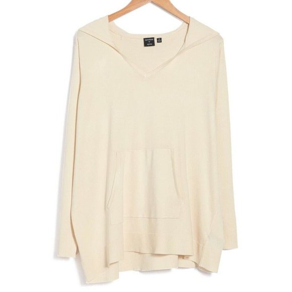 DEVOTION by CYRUS Kangaroo Pocket V-Neck Hoodie Knit Sweater Beige - Size 1X - Picture 3 of 5